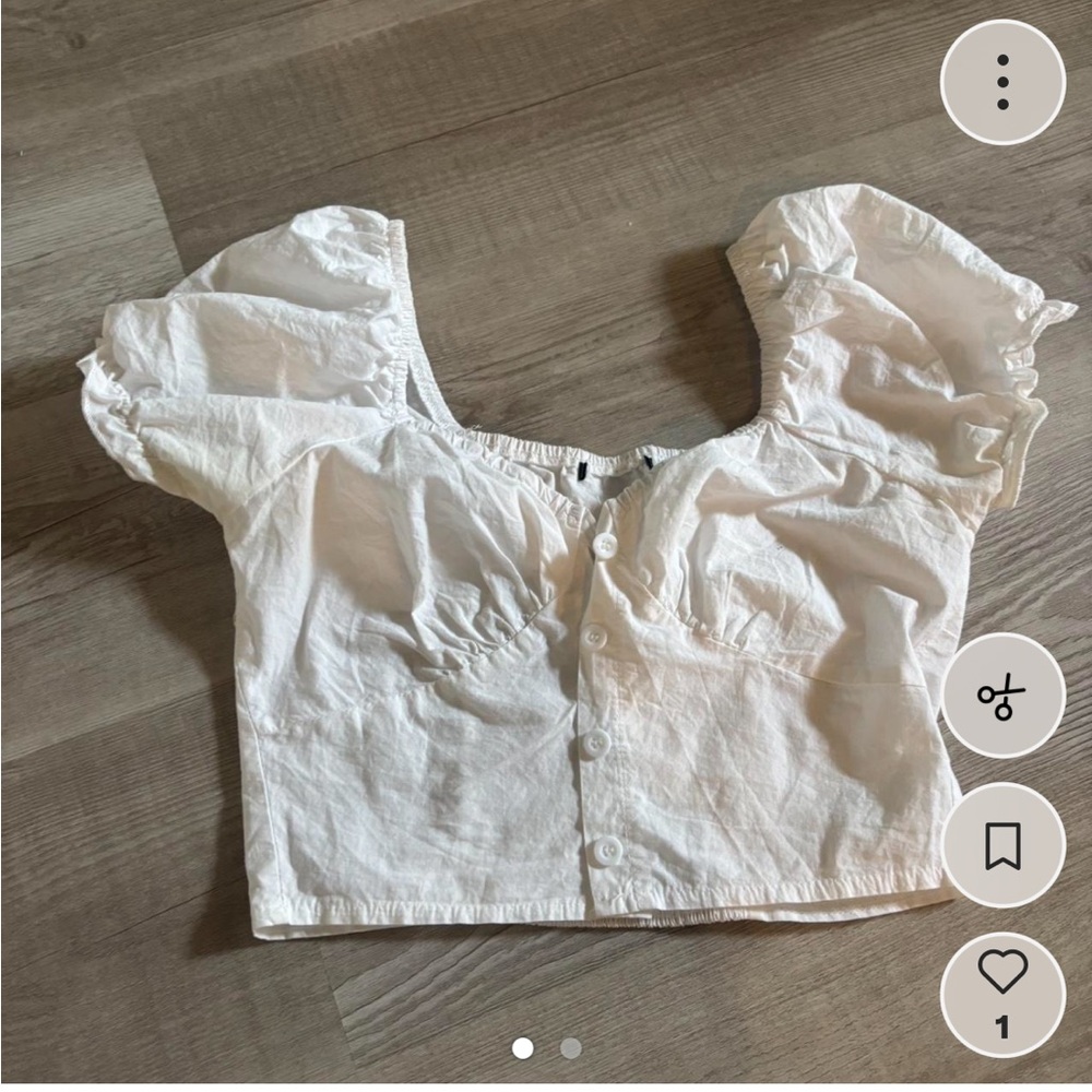 Vintage White Blouse Cropped Button Up